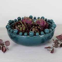 Teal Bowl with Balls on Rim