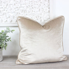 Glamour Oatmeal Velvet Piped Cushion