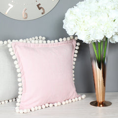 Pink Oxford Pom Pom Cushion