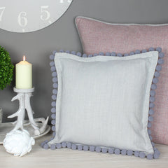 Grey Oxford Pom Pom Cushion