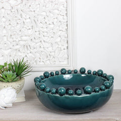 Teal Bowl with Balls on Rim