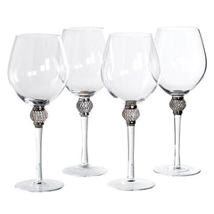 Set of 4 Silver Crystal Red Wine Glasses