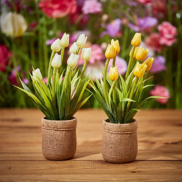 Faux Tulips in Hessian Pot