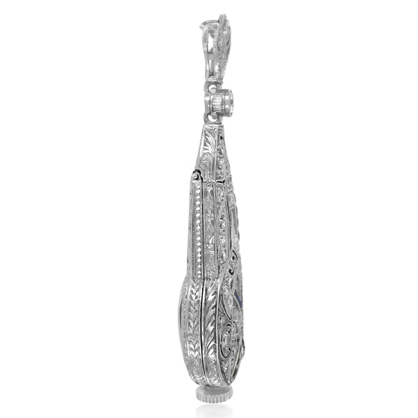 Bulova, Diamond Sapphire Platinum Pendant Watch - Lueur Jewelry