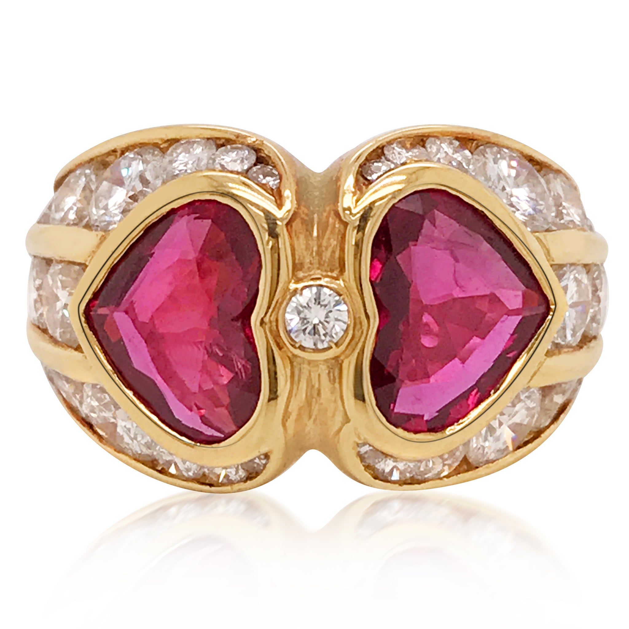Bvlgari, Two Heart-shaped Ruby Diamond Ring – Lueur Jewelry
