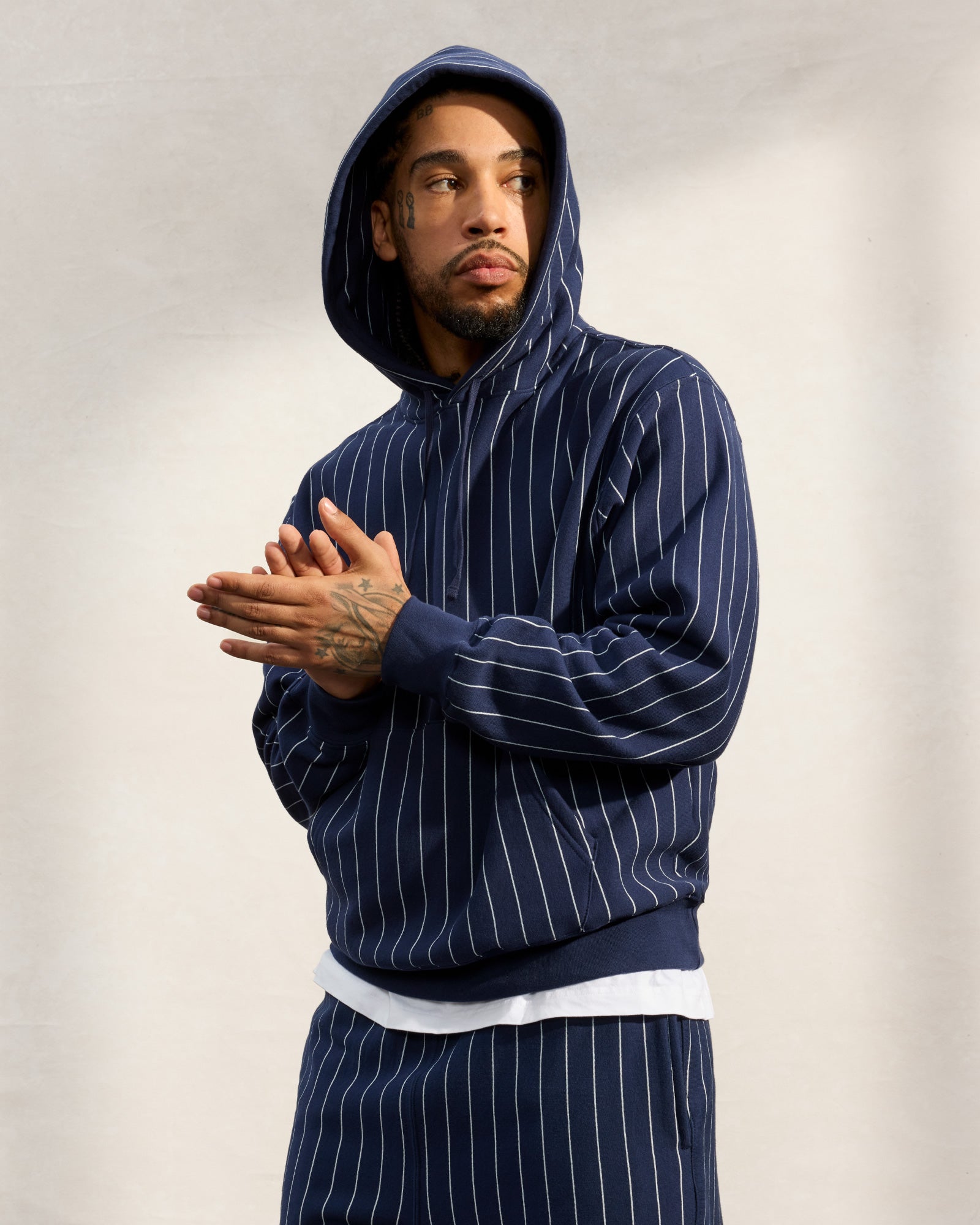 Pinstripe Hoodie - Navy/White