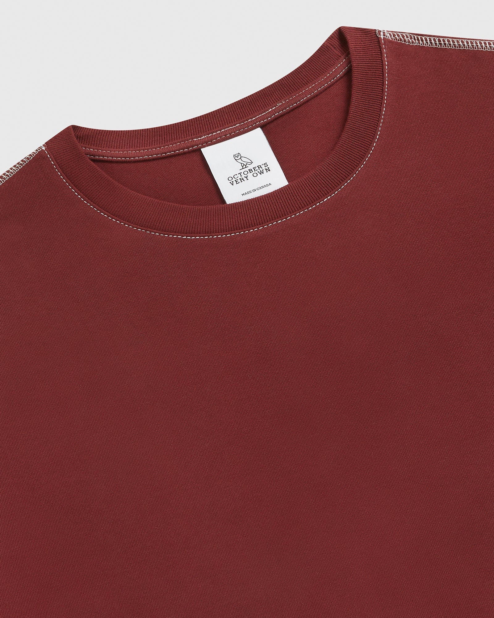 Contrast Stitch T-Shirt - Burgundy