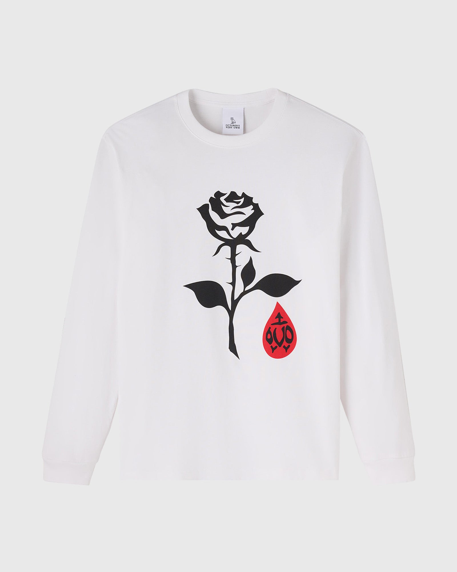Rose Drop Long-Sleeve T-Shirt - White | October's Very Own