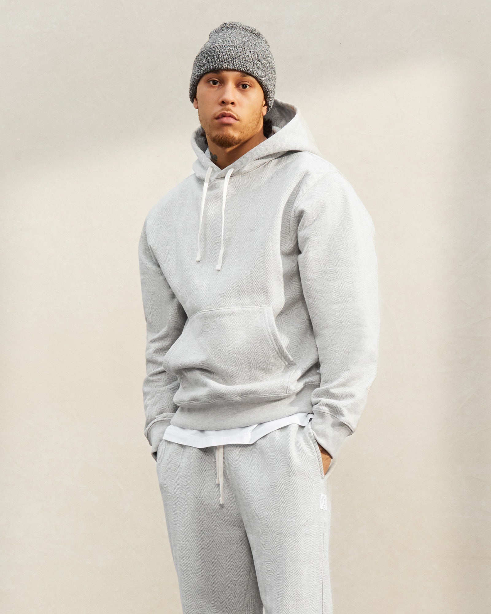 Herringbone Hoodie - Ash Heather Grey