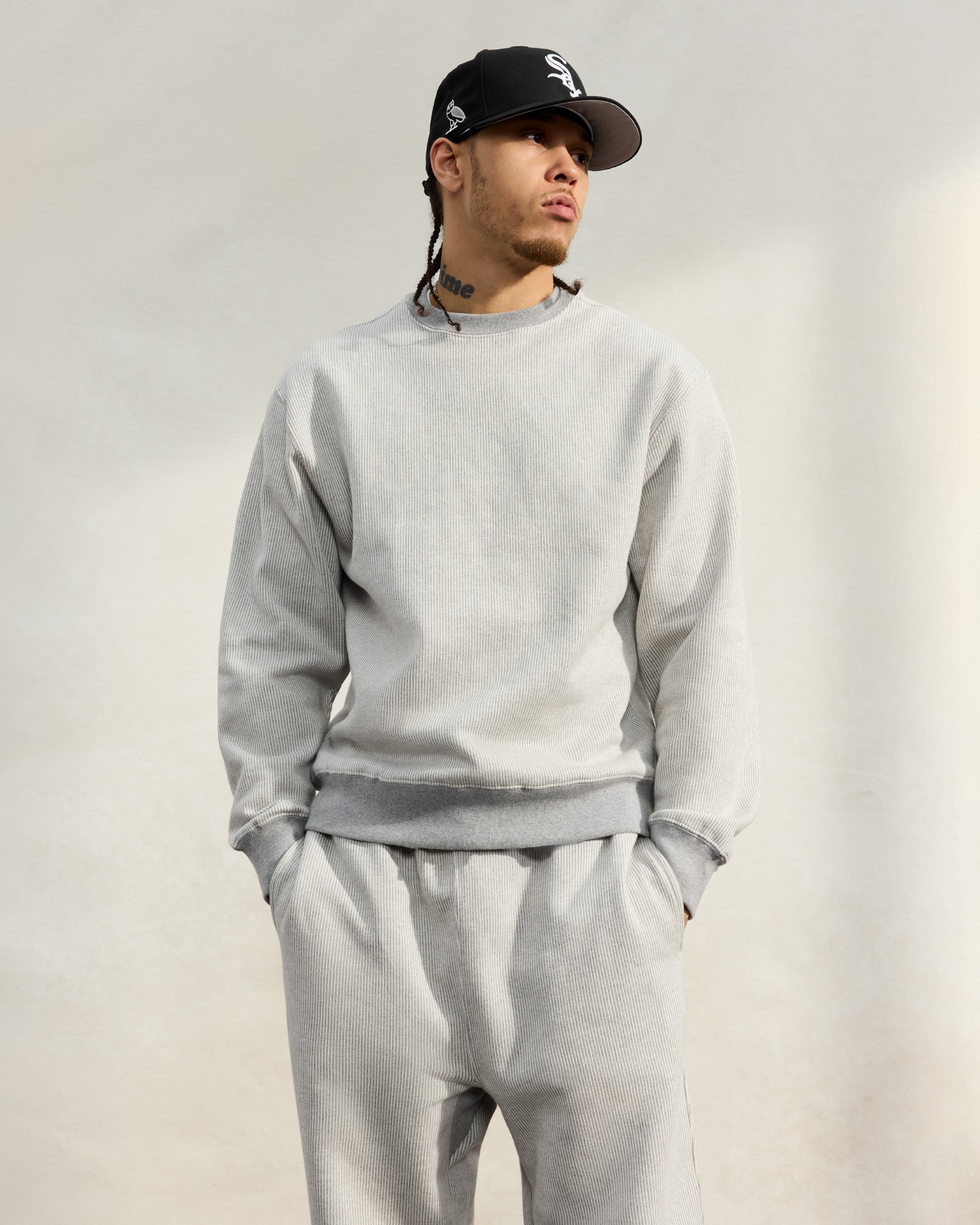 Seersucker Fleece Crewneck - Grey/Cream