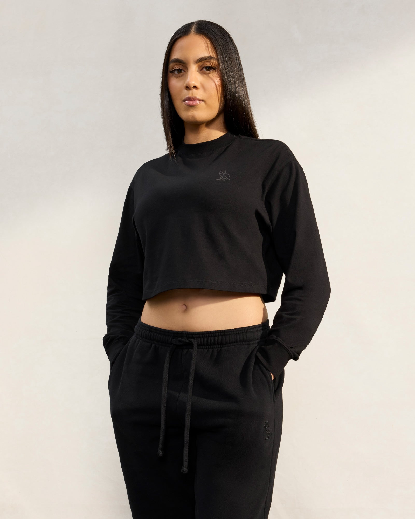 Cropped Longsleeve T-Shirt - Black