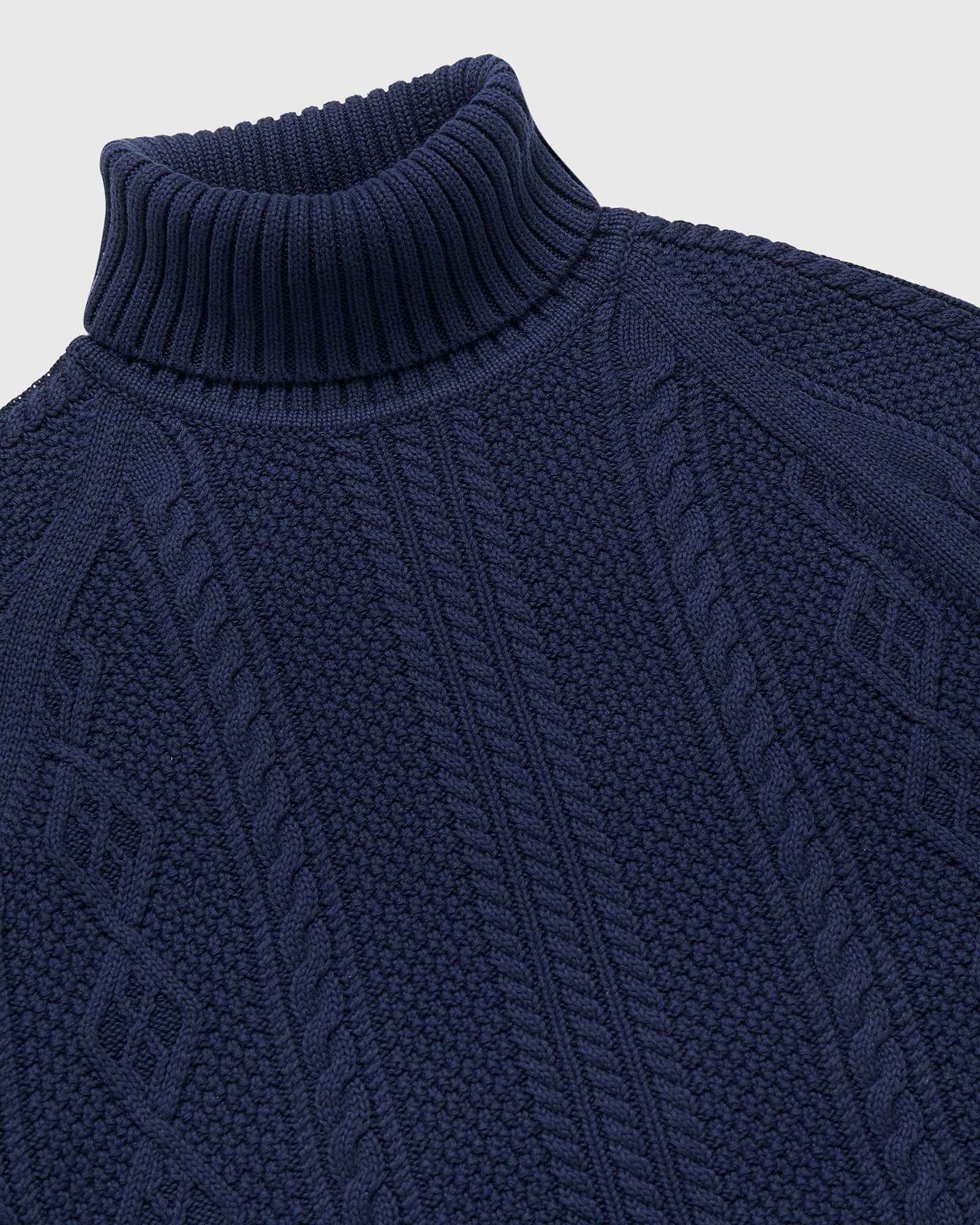 Cable Knit Turtleneck Sweater - Navy