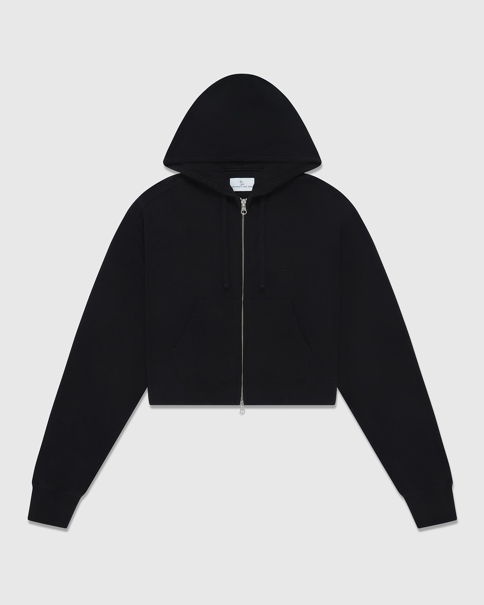 Cropped Full Zip Hoodie - Black