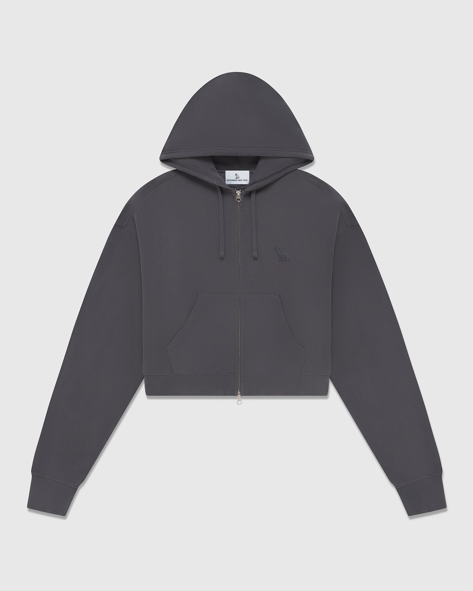 Cropped Full Zip Hoodie - Charcoal