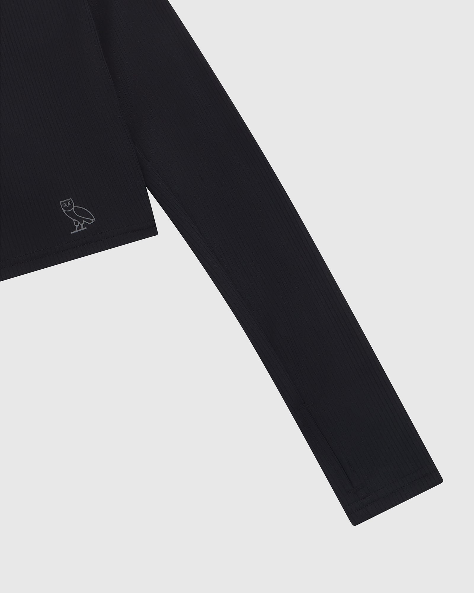 Cropped Mock Neck Longsleeve T-Shirt - Black