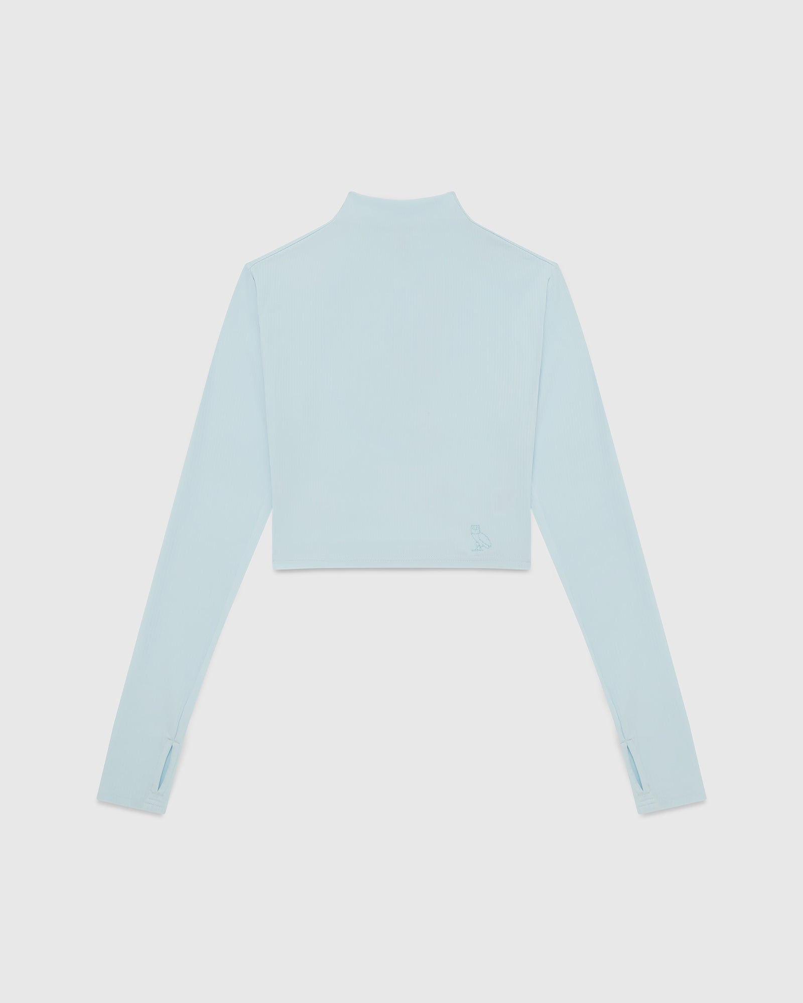 Cropped Mock Neck Longsleeve T-Shirt - Light Blue