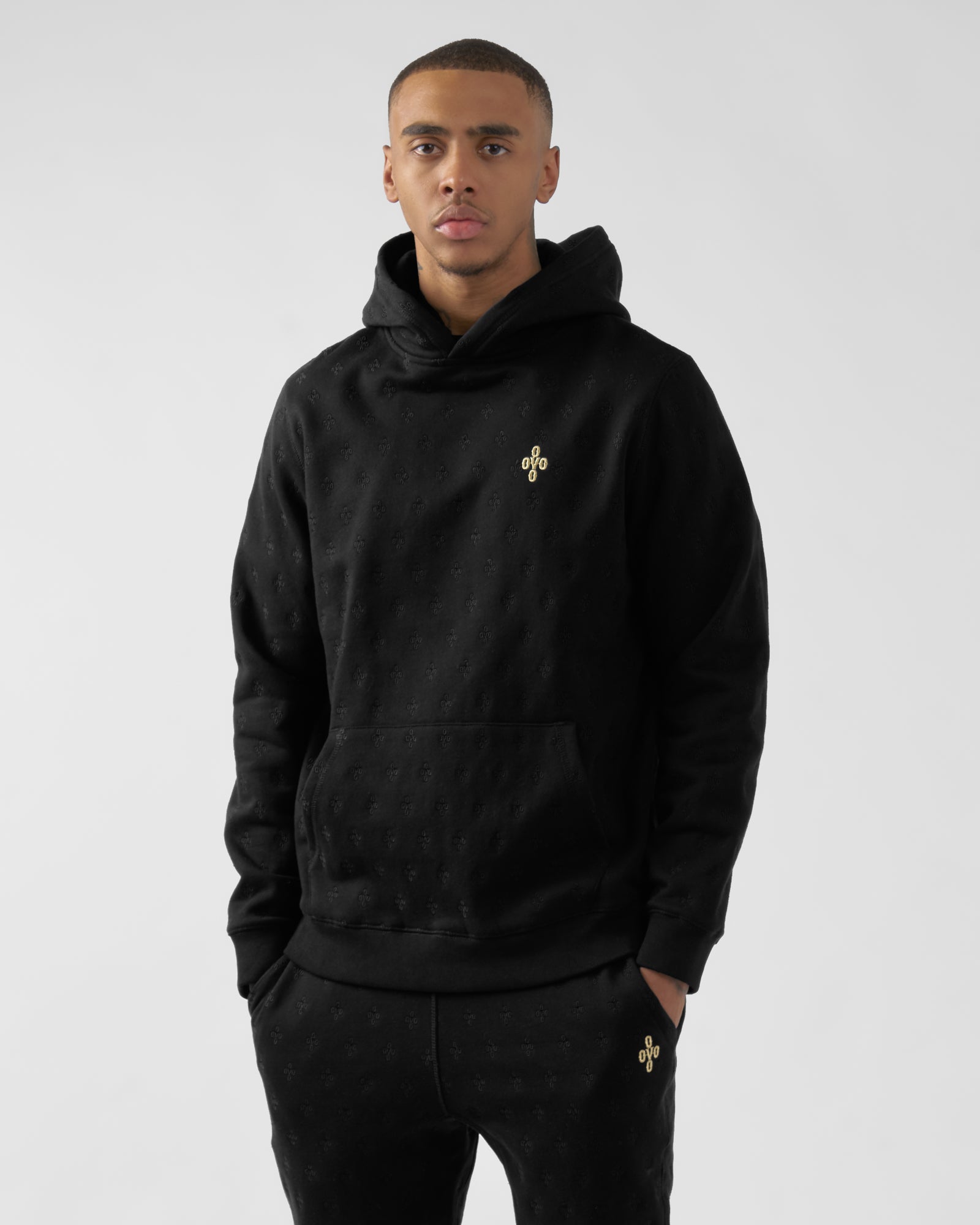 black embroidered hoodie