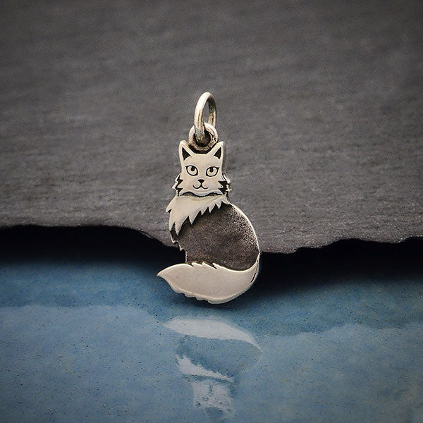 Sterling Silver Black Cat Charm with Moon Phases