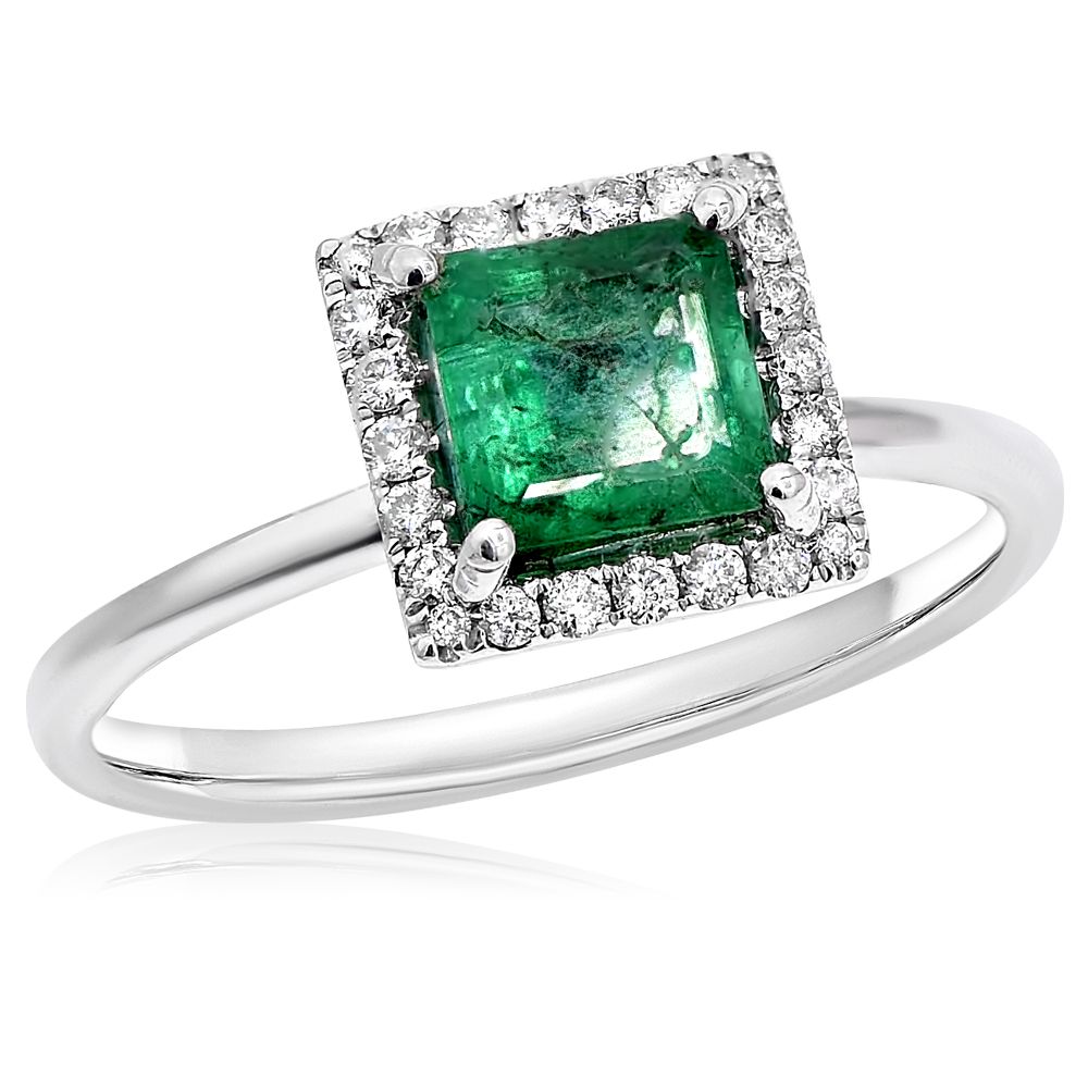 Emerald & Diamond Halo Ring