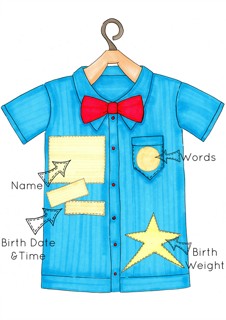 Personalised New Baby Boy Blue Shirt and Red Bow Tie Print – Dee Dee