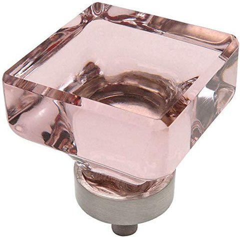 Pink square glass cabinet knob 