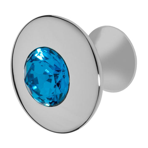 Round chrome cabinet knob with blue stone center