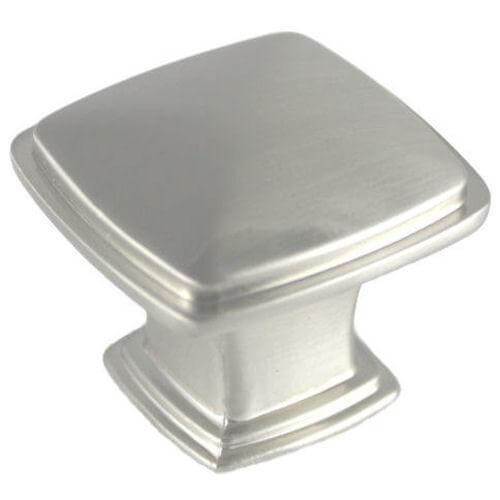 Satin nickel drawer knob with subtle pyramid pattern