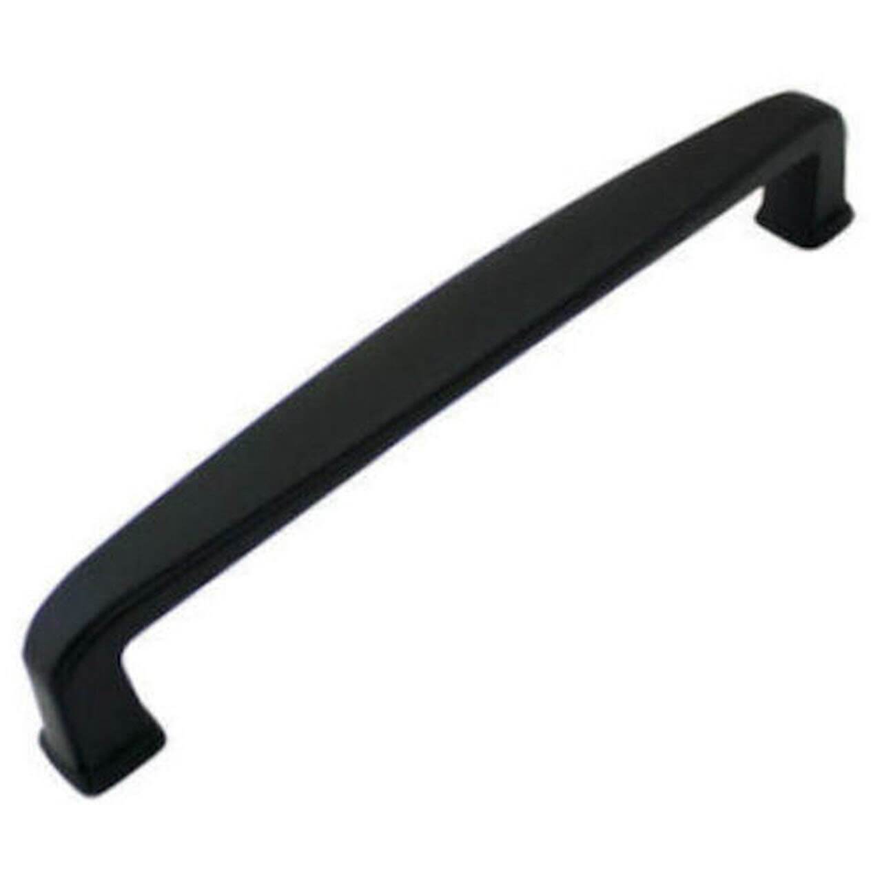 Elongated cabinet pull with five inch hole spacing in flat blackness finish