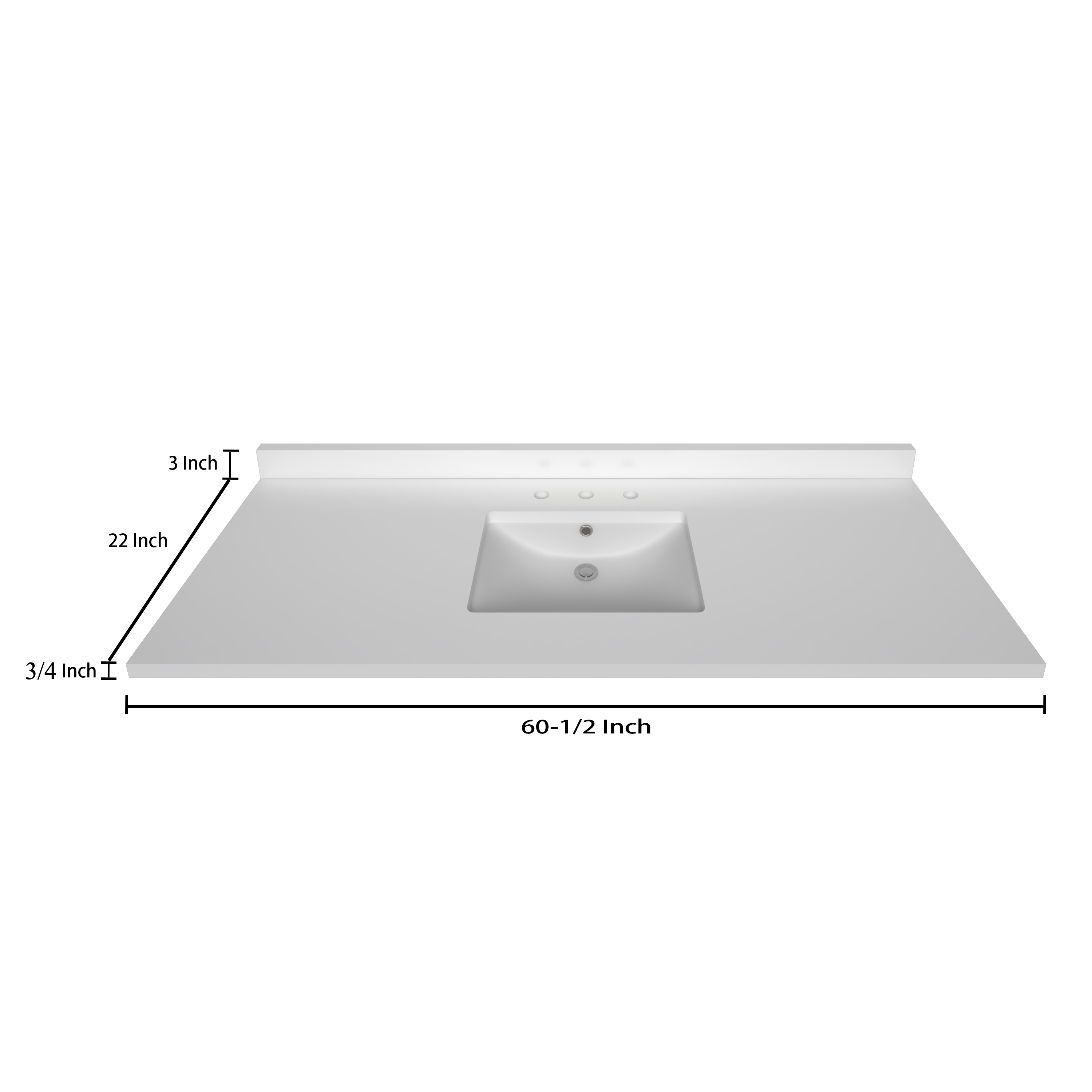 Stock Top 2 CM Pure White 60.5 Single In W x 22 In D