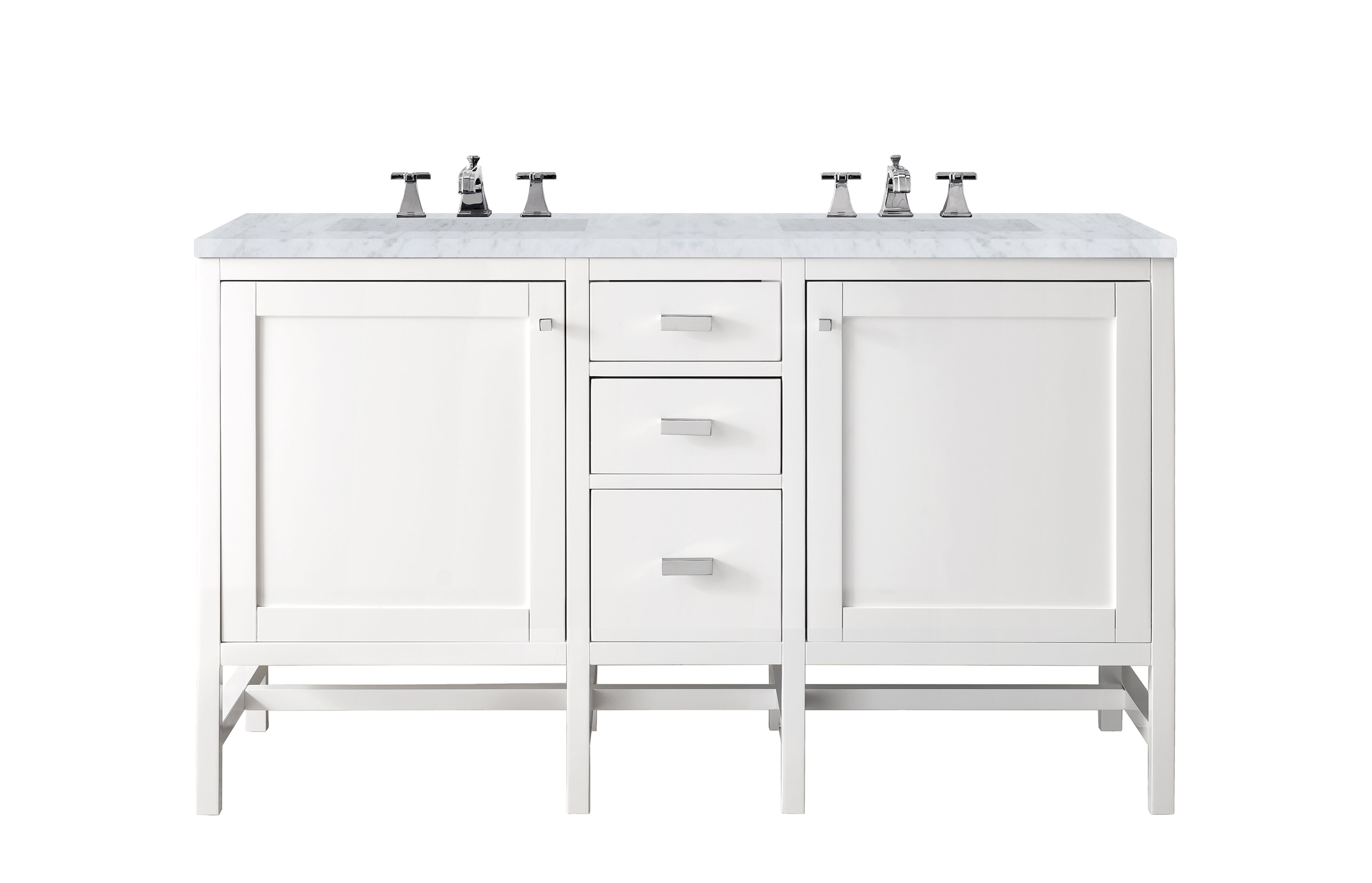 Addison 60" Double Vanity Cabinet, Glossy White, w/ 3 CM Carrara White Top