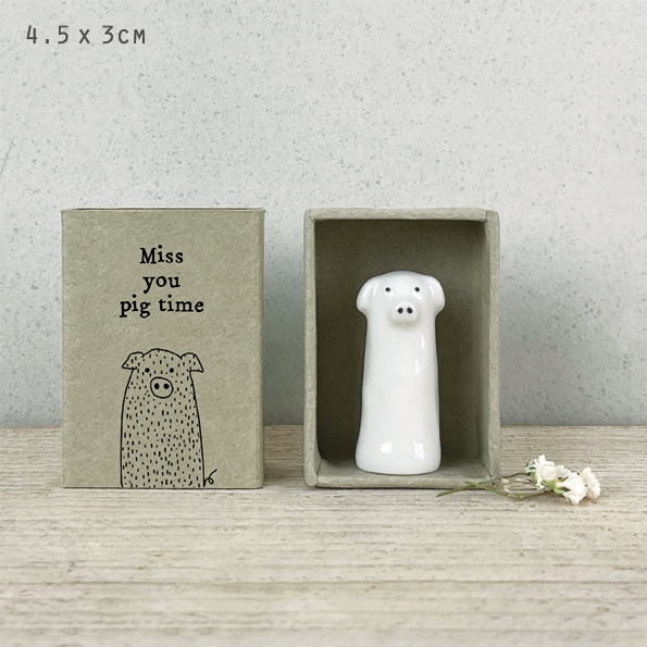  East of India - Porcelain Tall Matchbox Sentiments - Pig