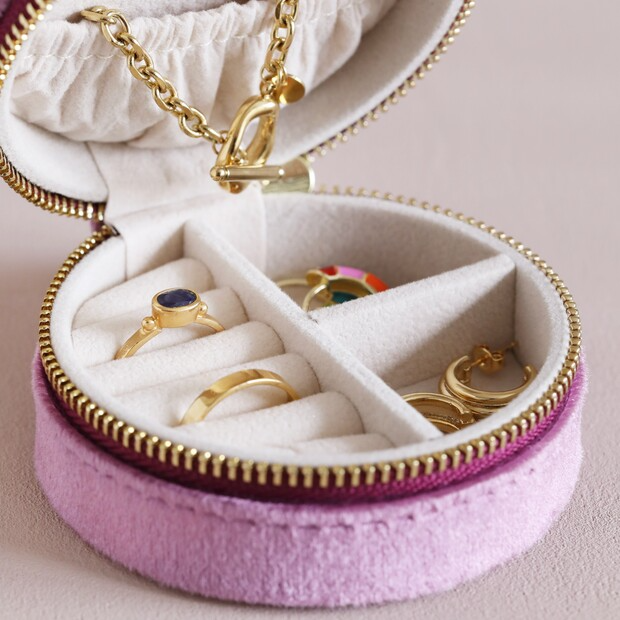 Lisa Angel Jewellery Box - Round Velvet Mauve Pink