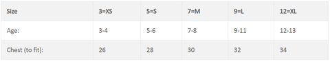 kids tee size chart