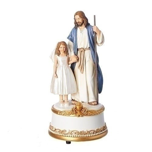 Jesus with Communion Girl Music Box by Roman
