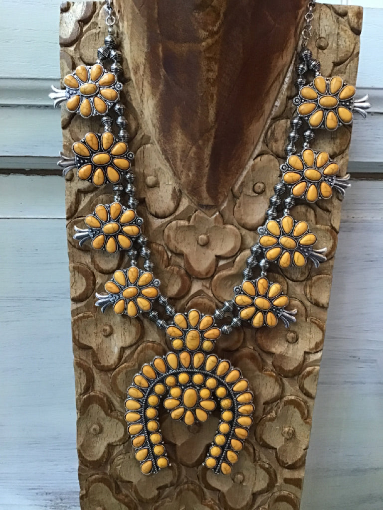 Vintage Native American Navajo Made Squash Blossom Necklace at Kachina House