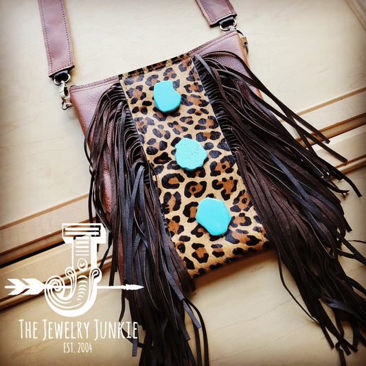 Deerskin Leather Fringe Crossbody Bag with Turquoise – Leather