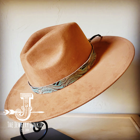 Turquoise Feather Embossed Leather Hat Band 950V