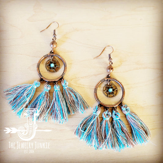 Dallas Cowboys Silver & Navy Beaded Tassel Earrings