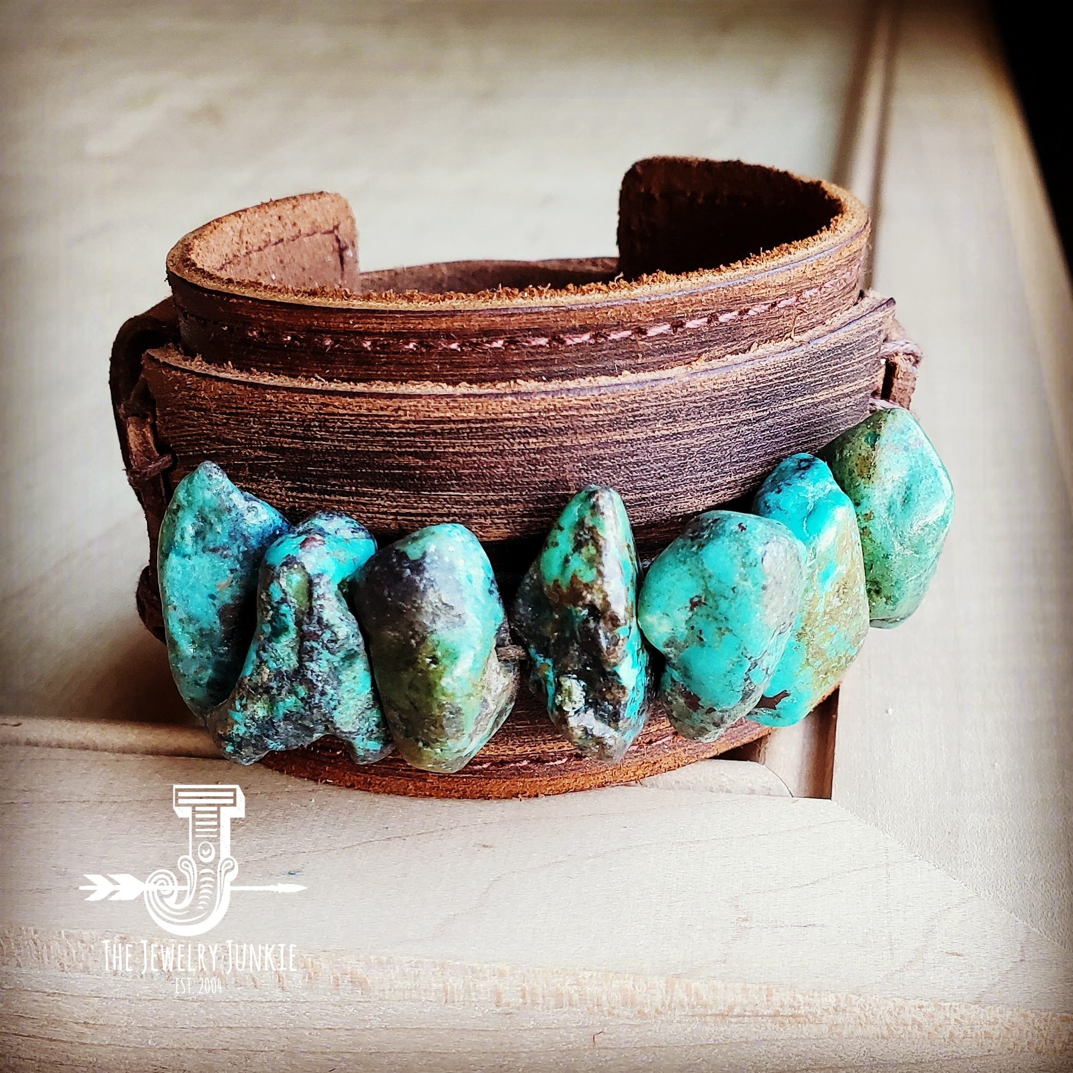 Dusty Leather Wide Cuff with Large Natural Turquoise Chunks 007u – The ...