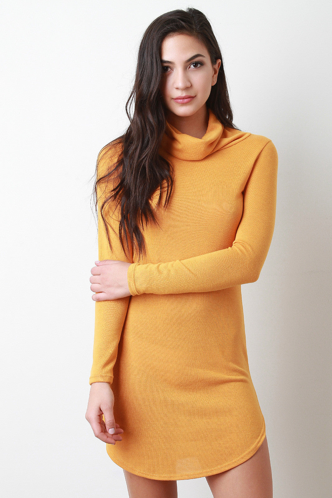 Cowl Neck Long Sleeve Tunic Dress - bvstore-11445