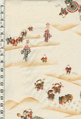 402 - Japanese Silk - Small Children Playing - Key Maze Background - Cream