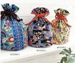*Japanese - Cosmo - Okinawa Bingata Style - Colorful Floral-Mums, Daisies & Peonies - AP25906-1E - Black