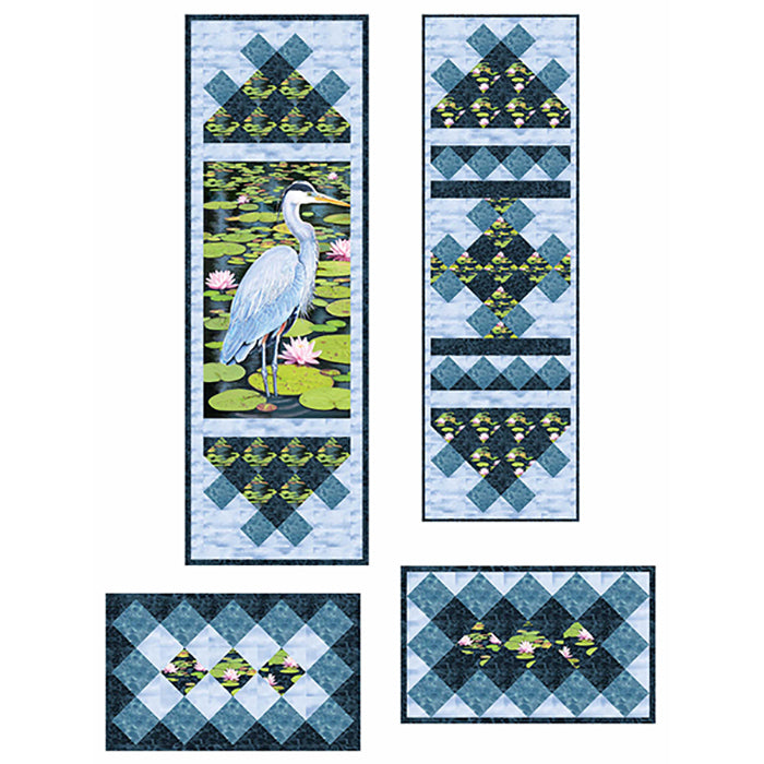 Quilt Pattern & Table Runner - Blue Heron Tupper Lake Wall Hanging & Table Set - ON SALE
