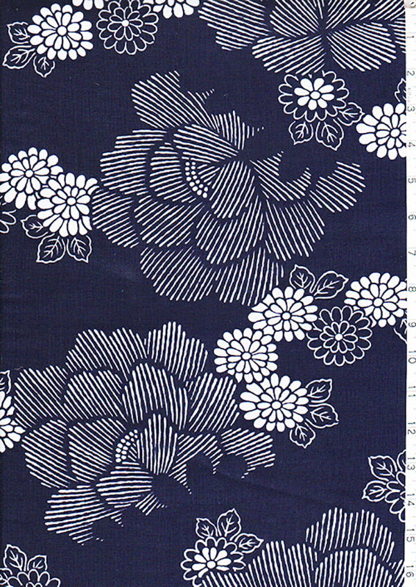 Yukata Fabric - 046 - Peonies & Floating Mums | Shibori Dragon