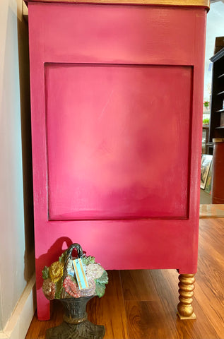 Blended paint technique on side of pink bureau