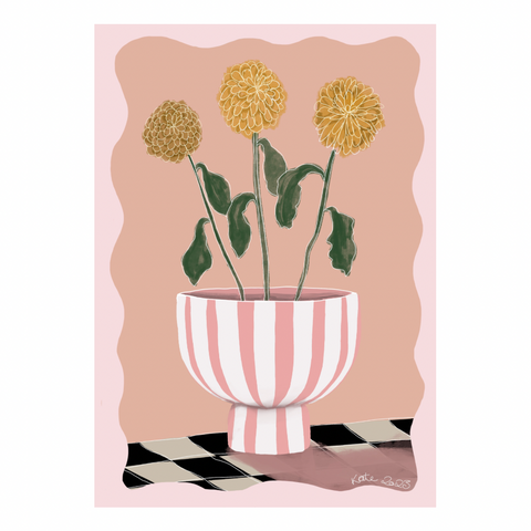 flowers in stripe vase wall art print by Moozle