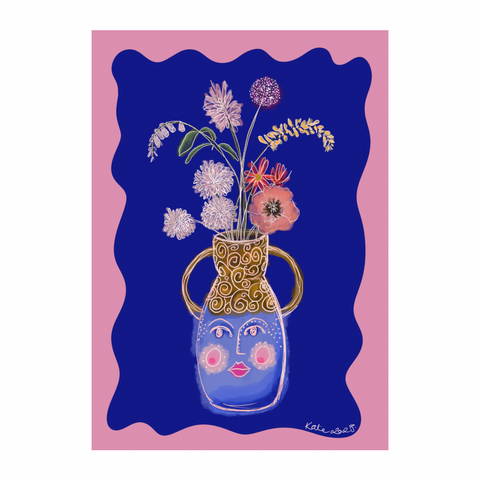 floral print wall art flowers in a face vase by Moozle