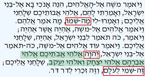 Exodus 3:13-15 in Hebrew