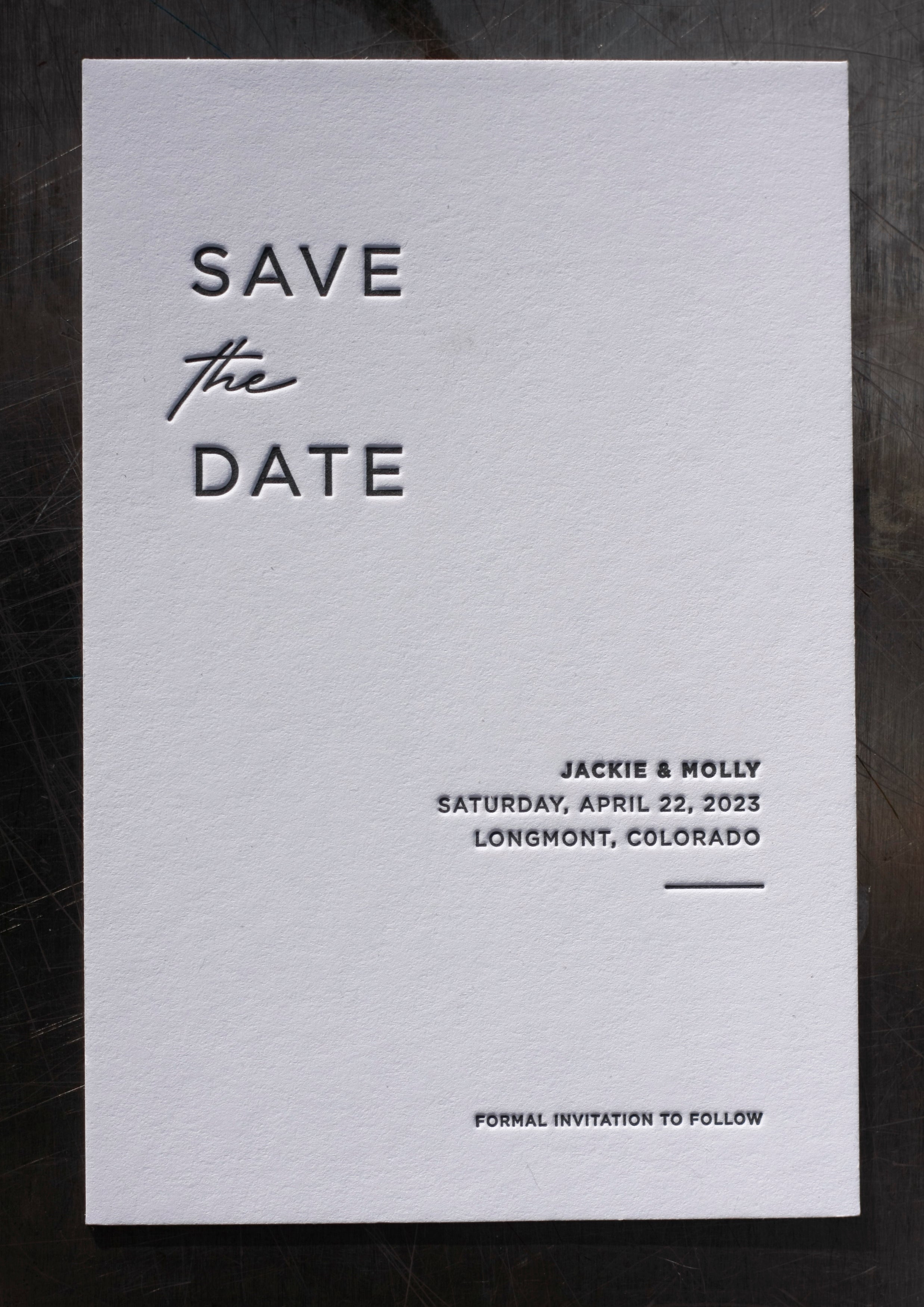 letterpress save the dates save the date wedding boulder colorado wedding destination design print custom printing dogs & stars lafayette denver