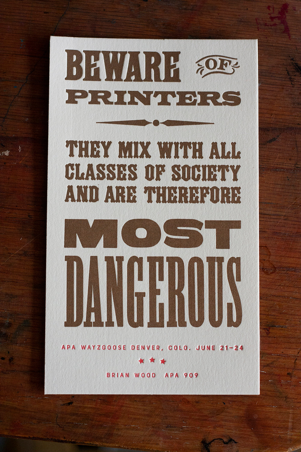 Letterpress mini print poster APA Wayzgoose Denver 2018